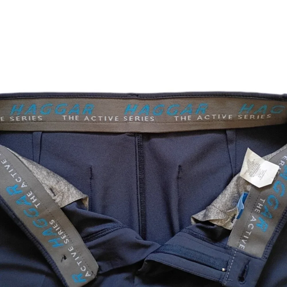 Haggar Cool Right Performance Flex Pants Men's 34x32 Blue Classic Fit Stretch